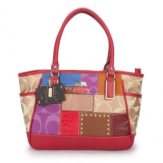 Coach Holiday Matching Stud Large Red Multi Satchels EBG - Click Image to Close